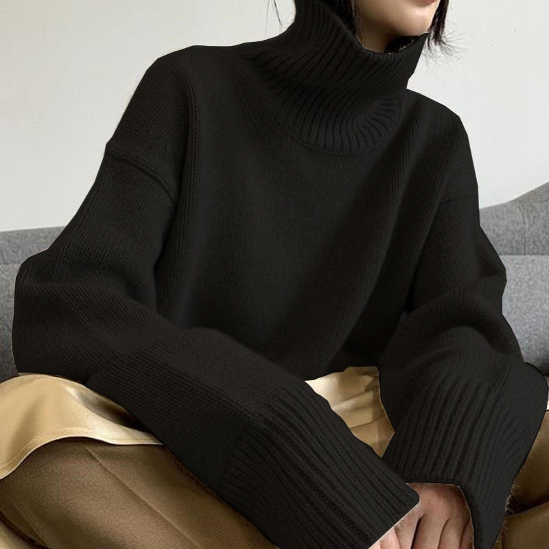 Loose Solid Color Turtleneck Wool Knit Sweater