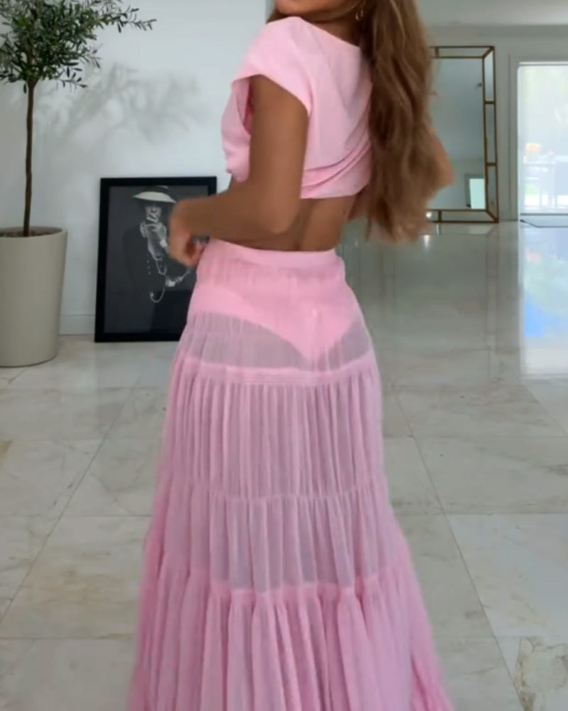 Two-Piece Holiday Crewneck Top & Skirt Set