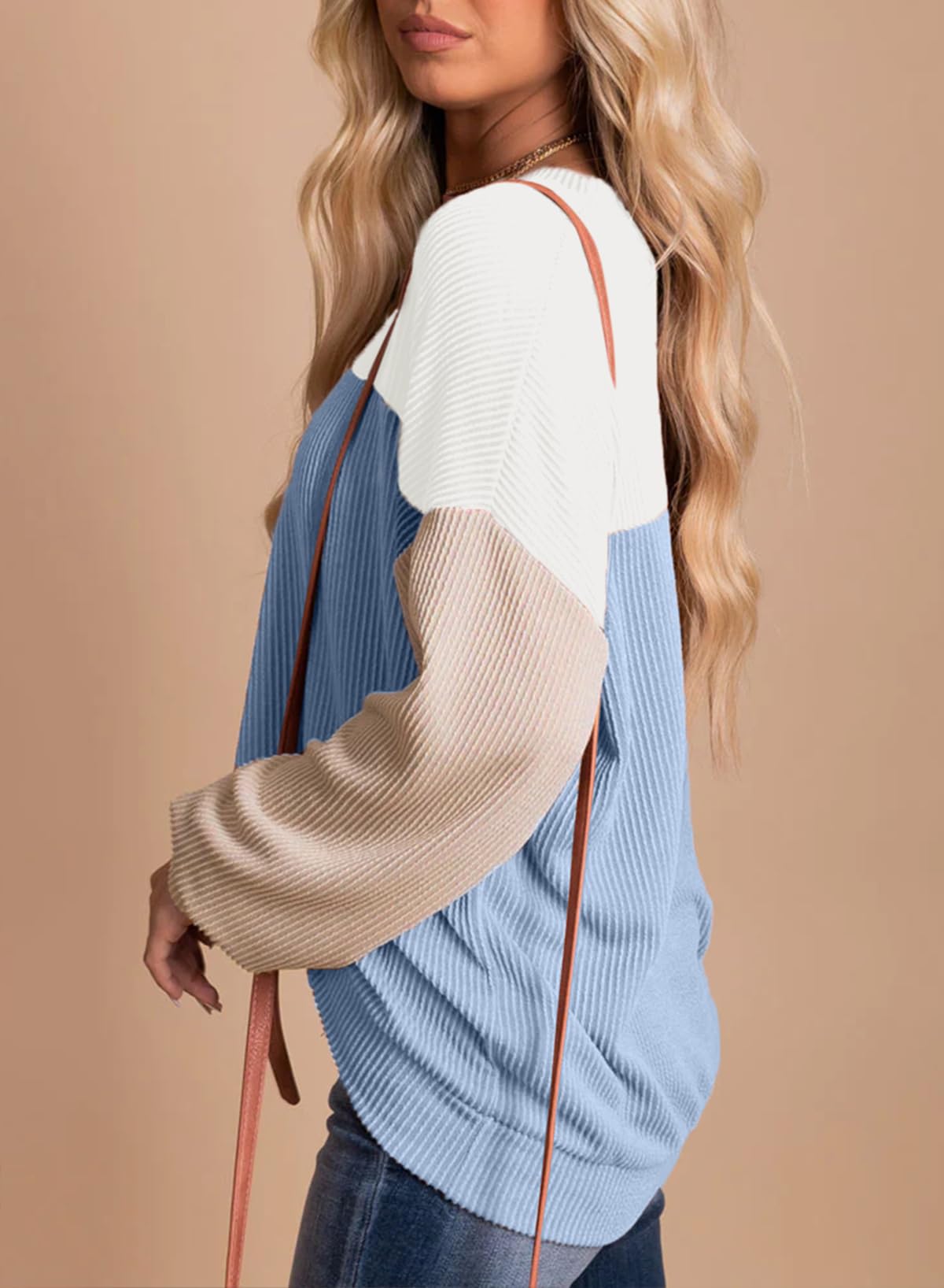 Womens Fashion Long Sleeve Crewneck Knitted Casual Loose Pullover Shirts Tops