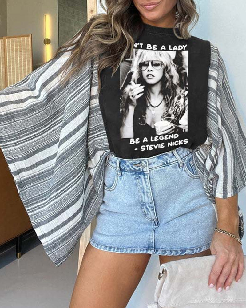 Printed Crewneck Loose-Sleeve Top