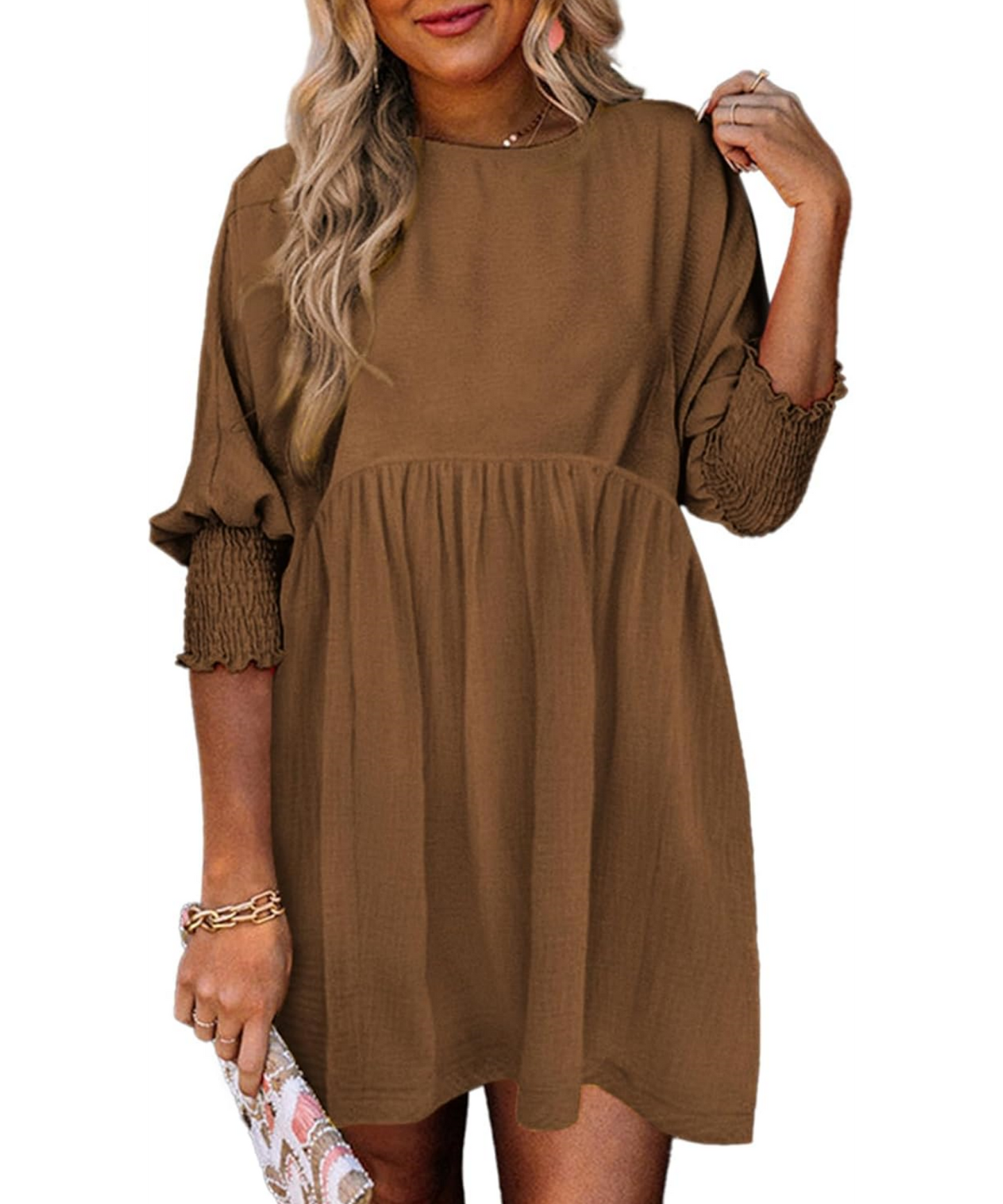 Women's Casual 3/4 Sleeve Crew Neck Mini Dresses (Buy 2 Free Shipping)