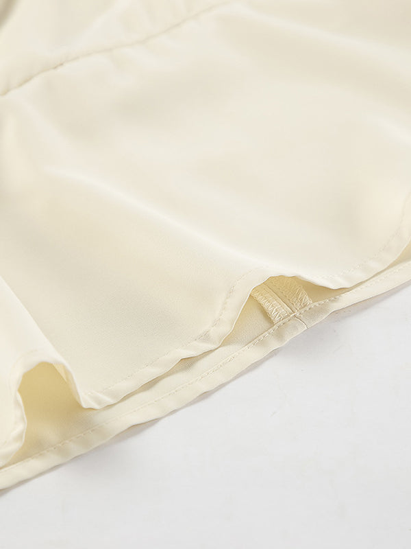 Flared Sleeves Long Sleeves Pleated Solid Color Zipper Stand Collar Blouses&Shirts Tops