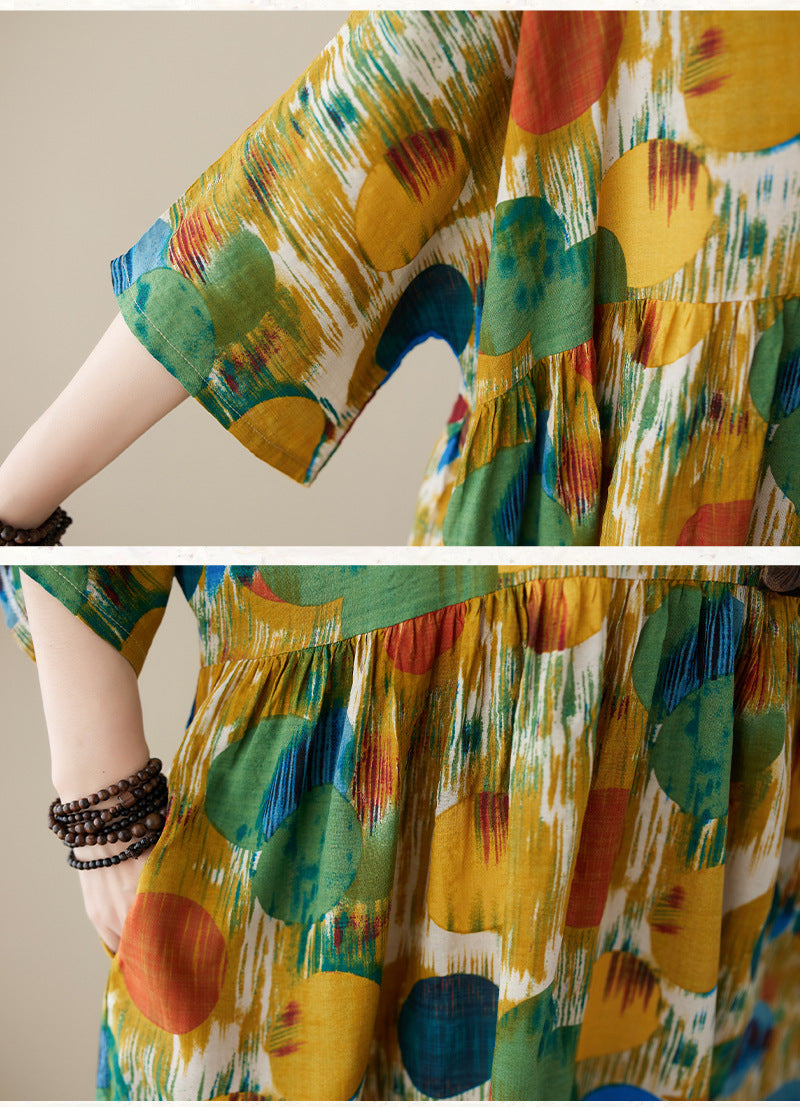 Bohemian Style Colorful Printed Short Sleeve Maxi Dress