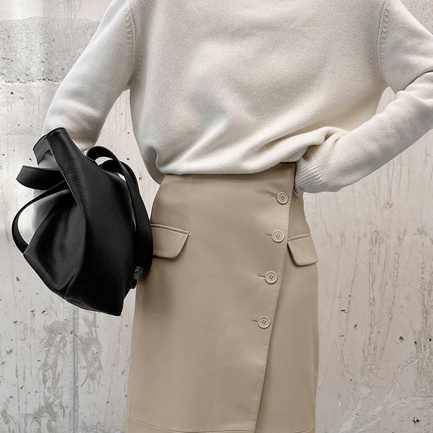 Stylish Asymmetrical Design Leather Skirt
