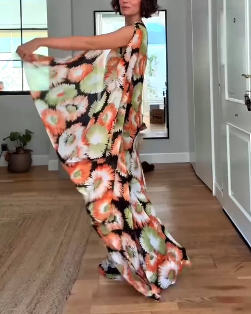 Elegant Slanted Shoulder Floral Dress