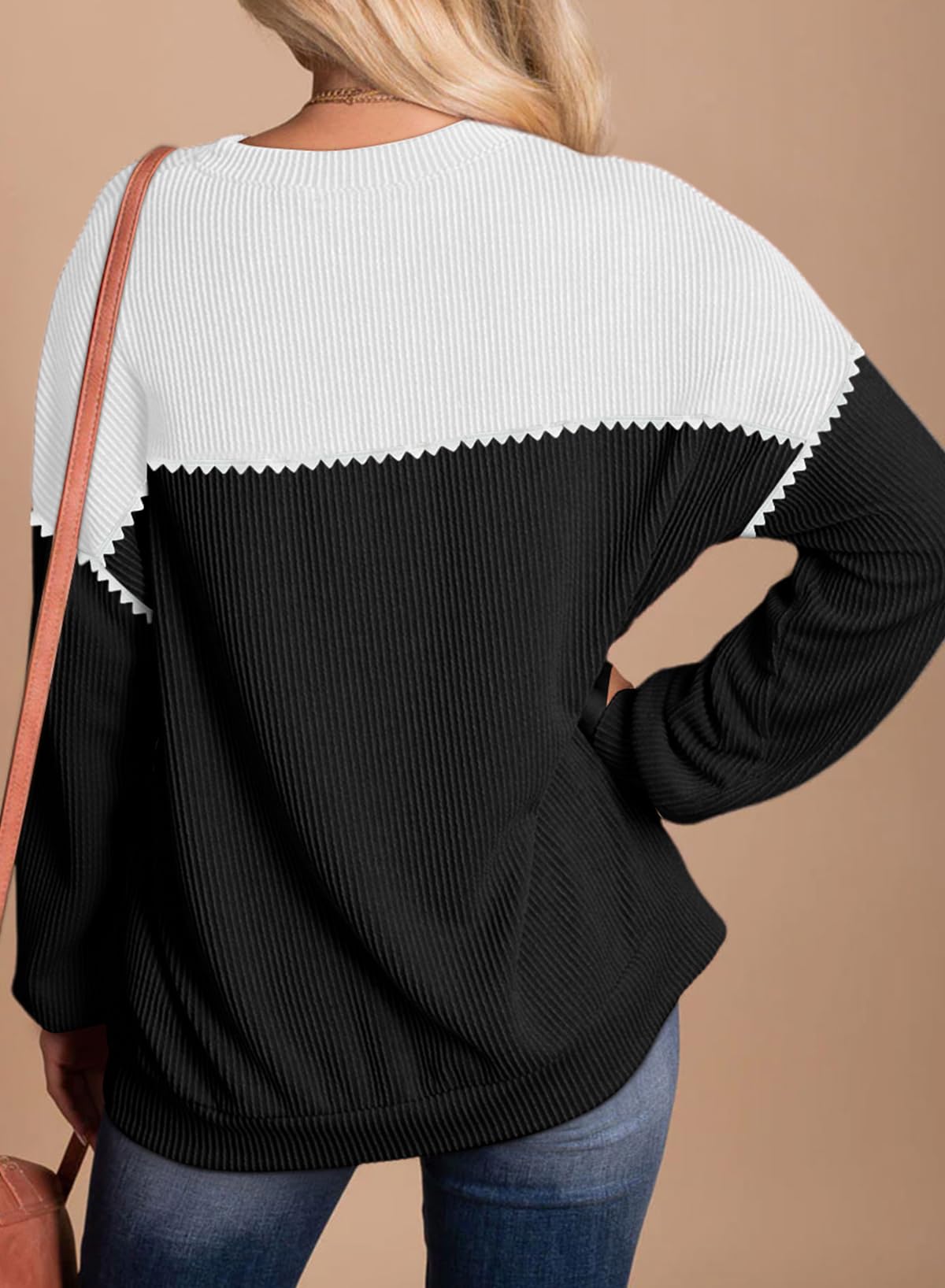 Womens Fashion Long Sleeve Crewneck Knitted Casual Loose Pullover Shirts Tops