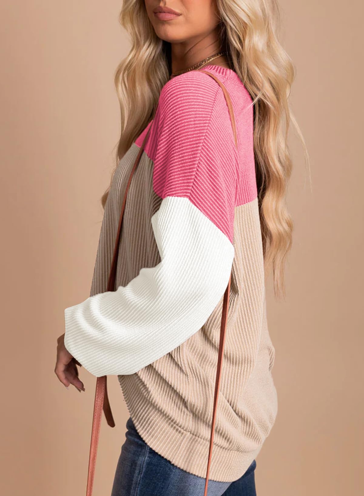Womens Fashion Long Sleeve Crewneck Knitted Casual Loose Pullover Shirts Tops