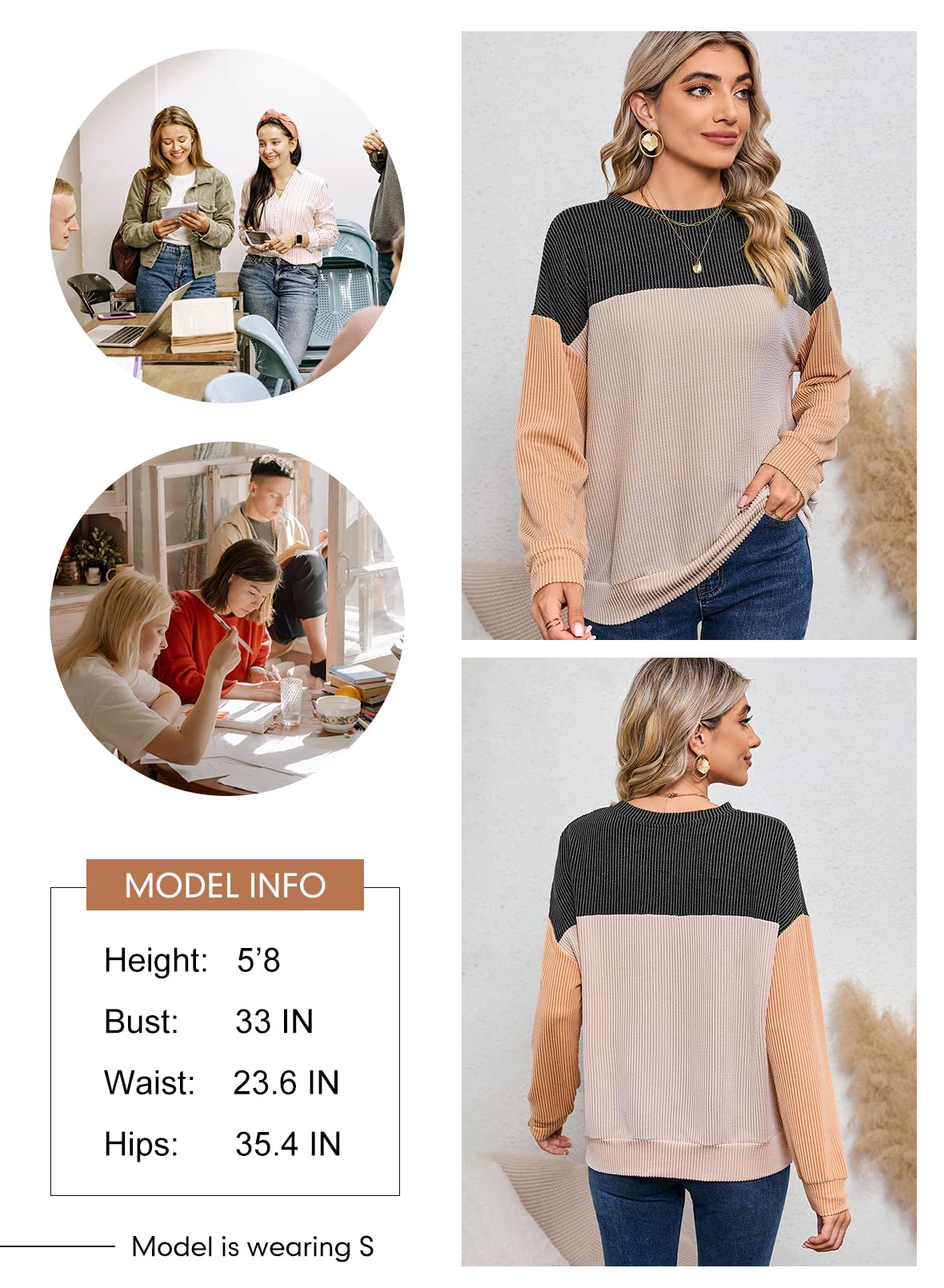 Womens Fashion Long Sleeve Crewneck Knitted Casual Loose Pullover Shirts Tops