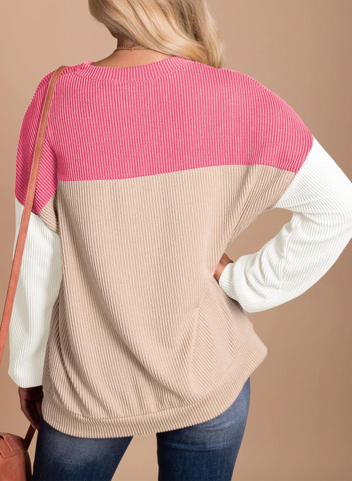 Womens Fashion Long Sleeve Crewneck Knitted Casual Loose Pullover Shirts Tops