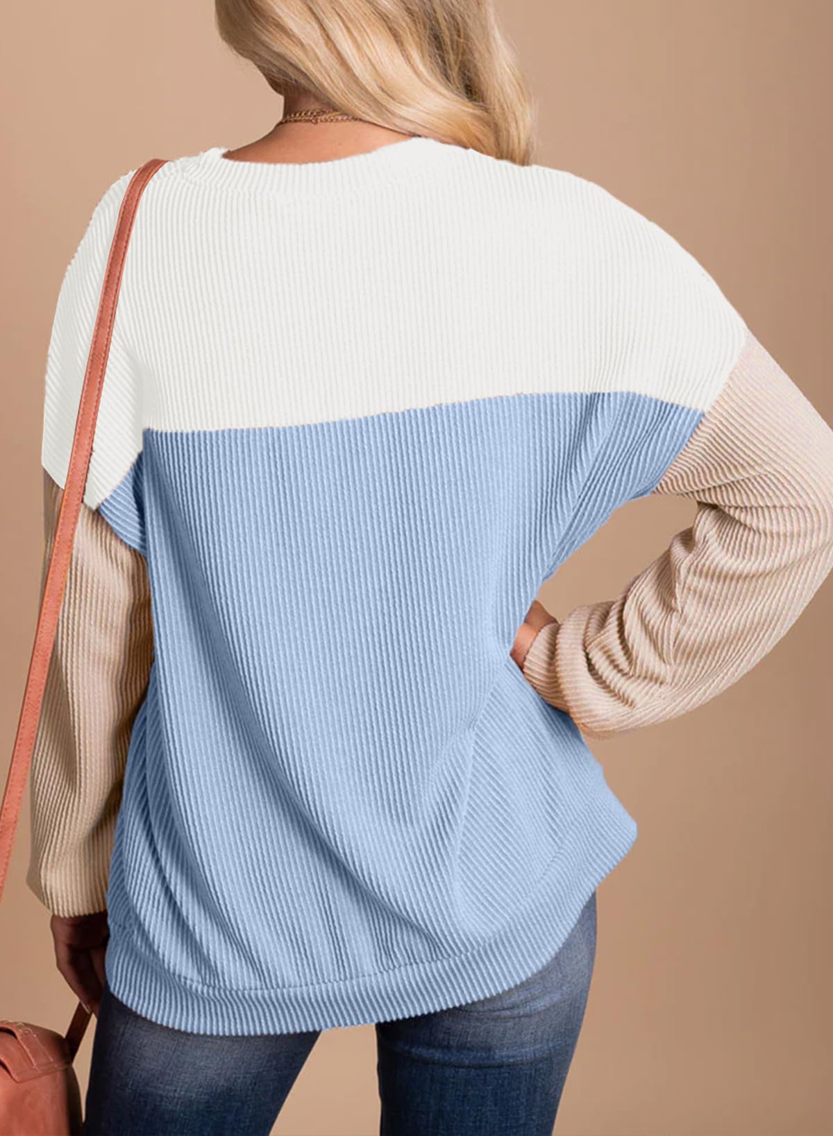 Womens Fashion Long Sleeve Crewneck Knitted Casual Loose Pullover Shirts Tops