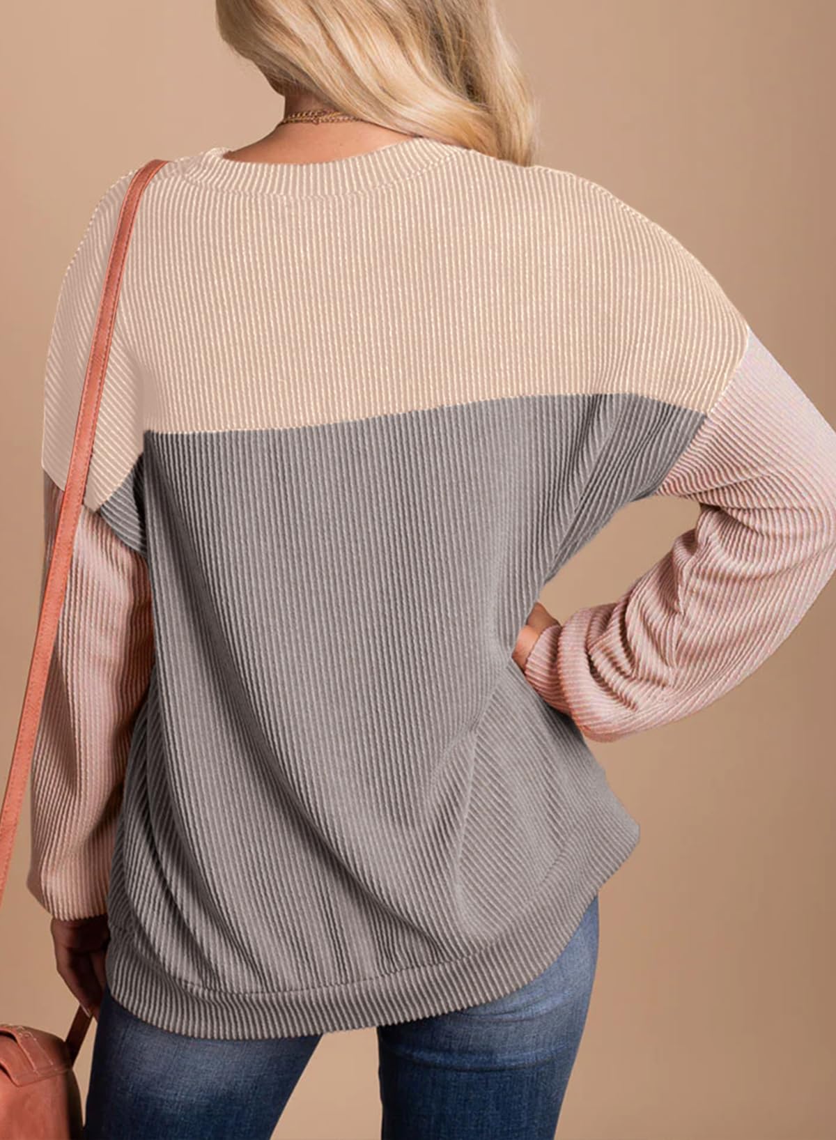 Womens Fashion Long Sleeve Crewneck Knitted Casual Loose Pullover Shirts Tops
