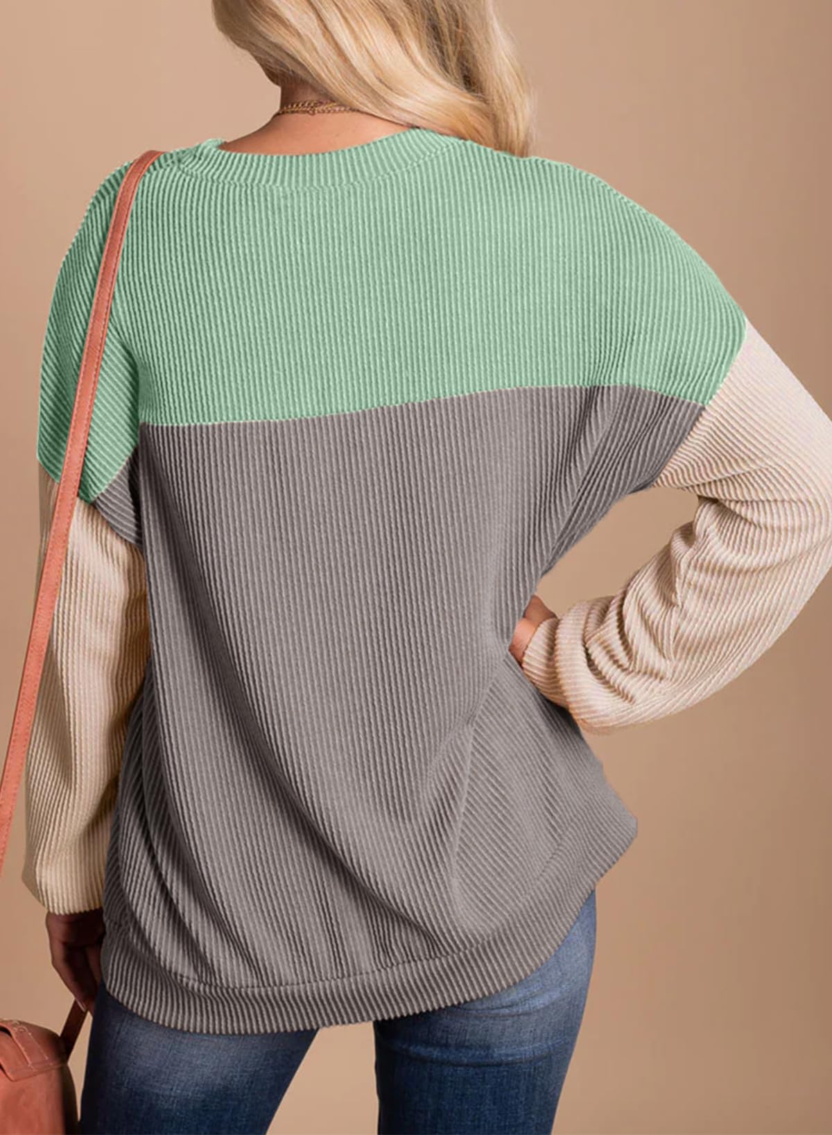 Womens Fashion Long Sleeve Crewneck Knitted Casual Loose Pullover Shirts Tops