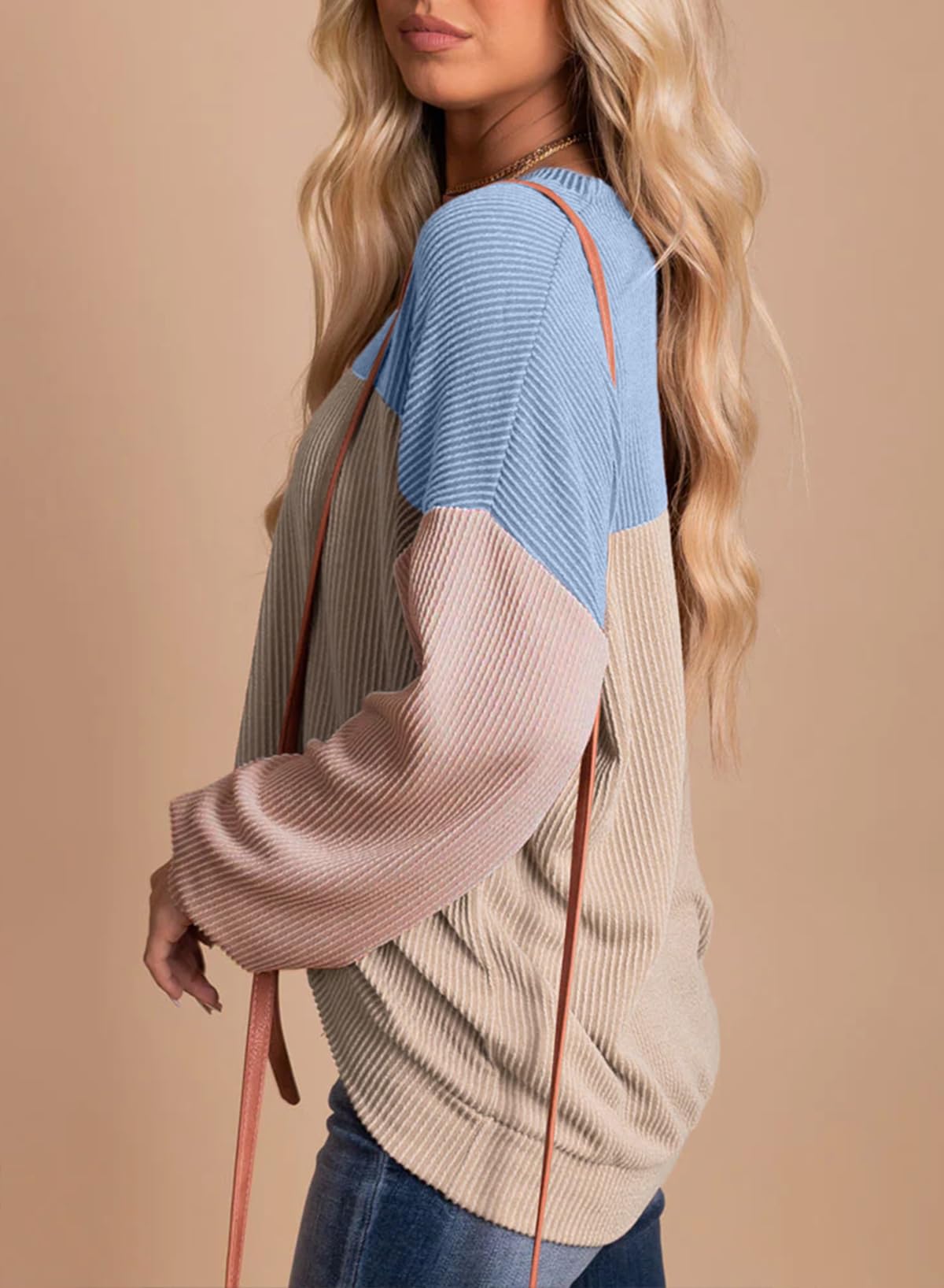 Womens Fashion Long Sleeve Crewneck Knitted Casual Loose Pullover Shirts Tops