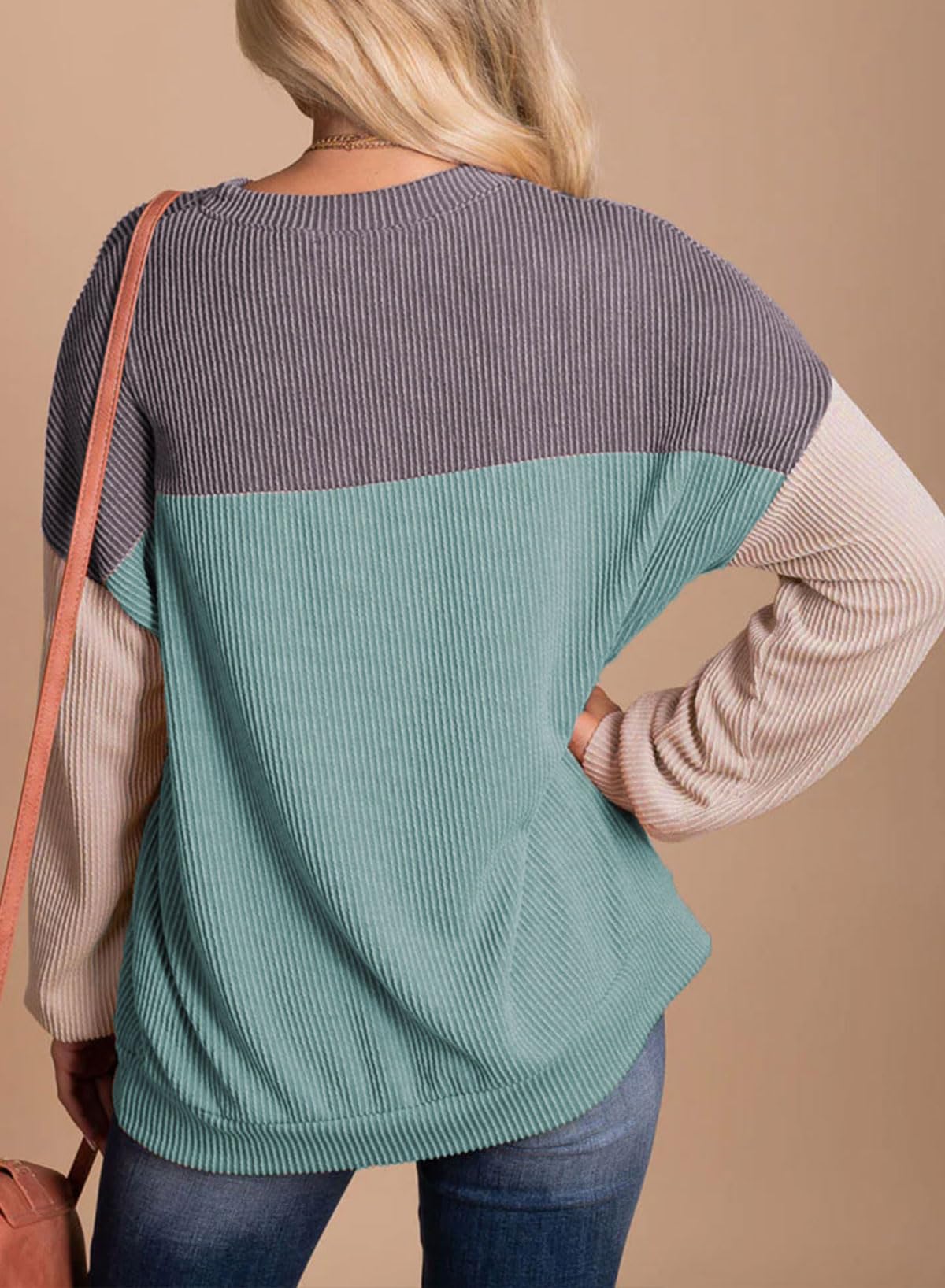 Womens Fashion Long Sleeve Crewneck Knitted Casual Loose Pullover Shirts Tops