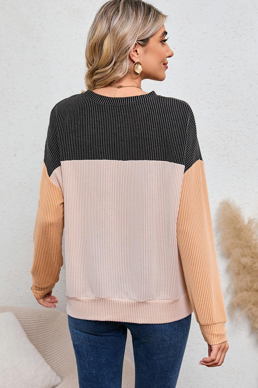 Womens Fashion Long Sleeve Crewneck Knitted Casual Loose Pullover Shirts Tops