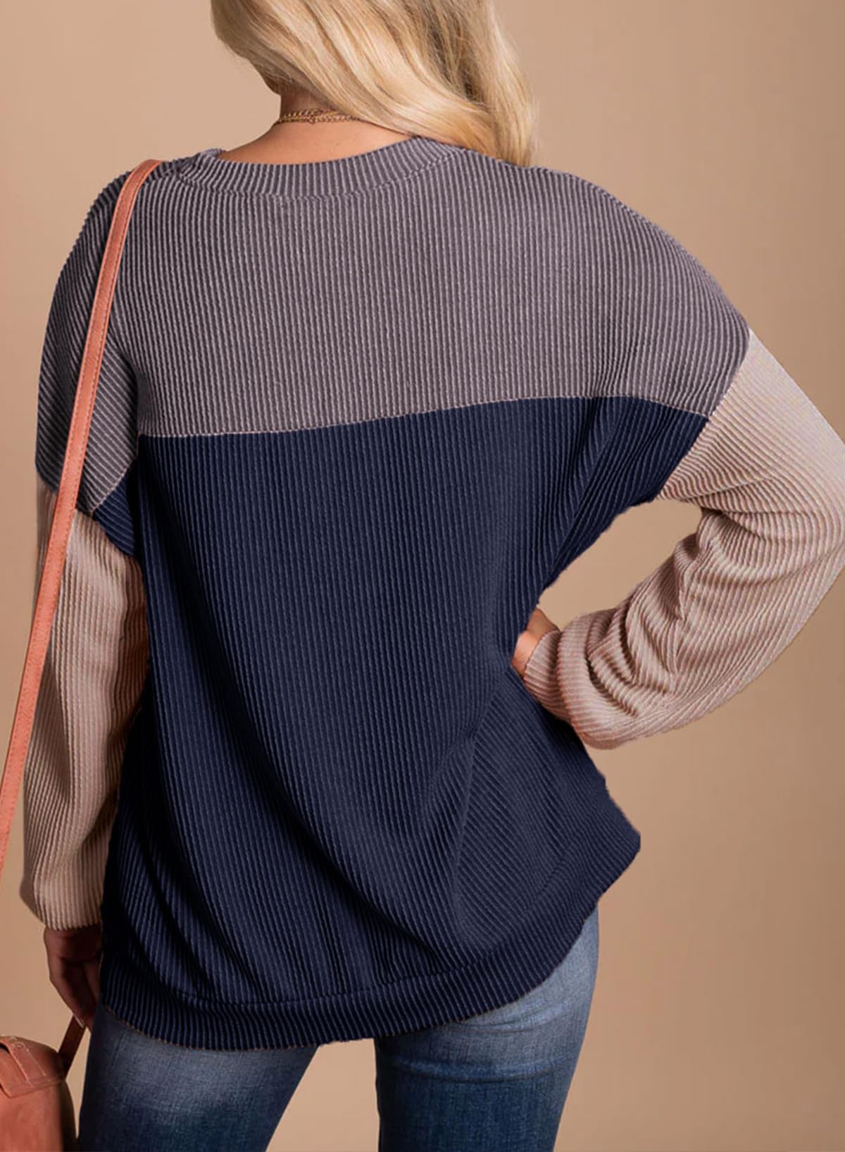 Womens Fashion Long Sleeve Crewneck Knitted Casual Loose Pullover Shirts Tops