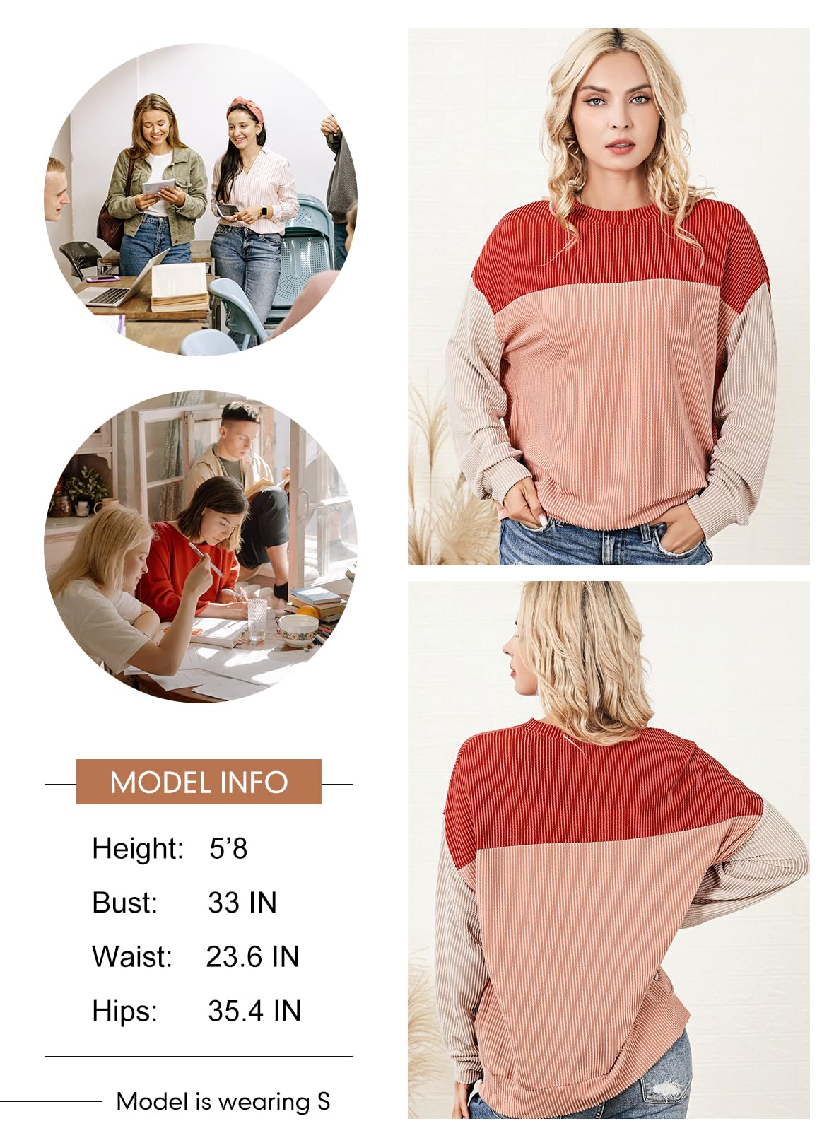 Womens Fashion Long Sleeve Crewneck Knitted Casual Loose Pullover Shirts Tops