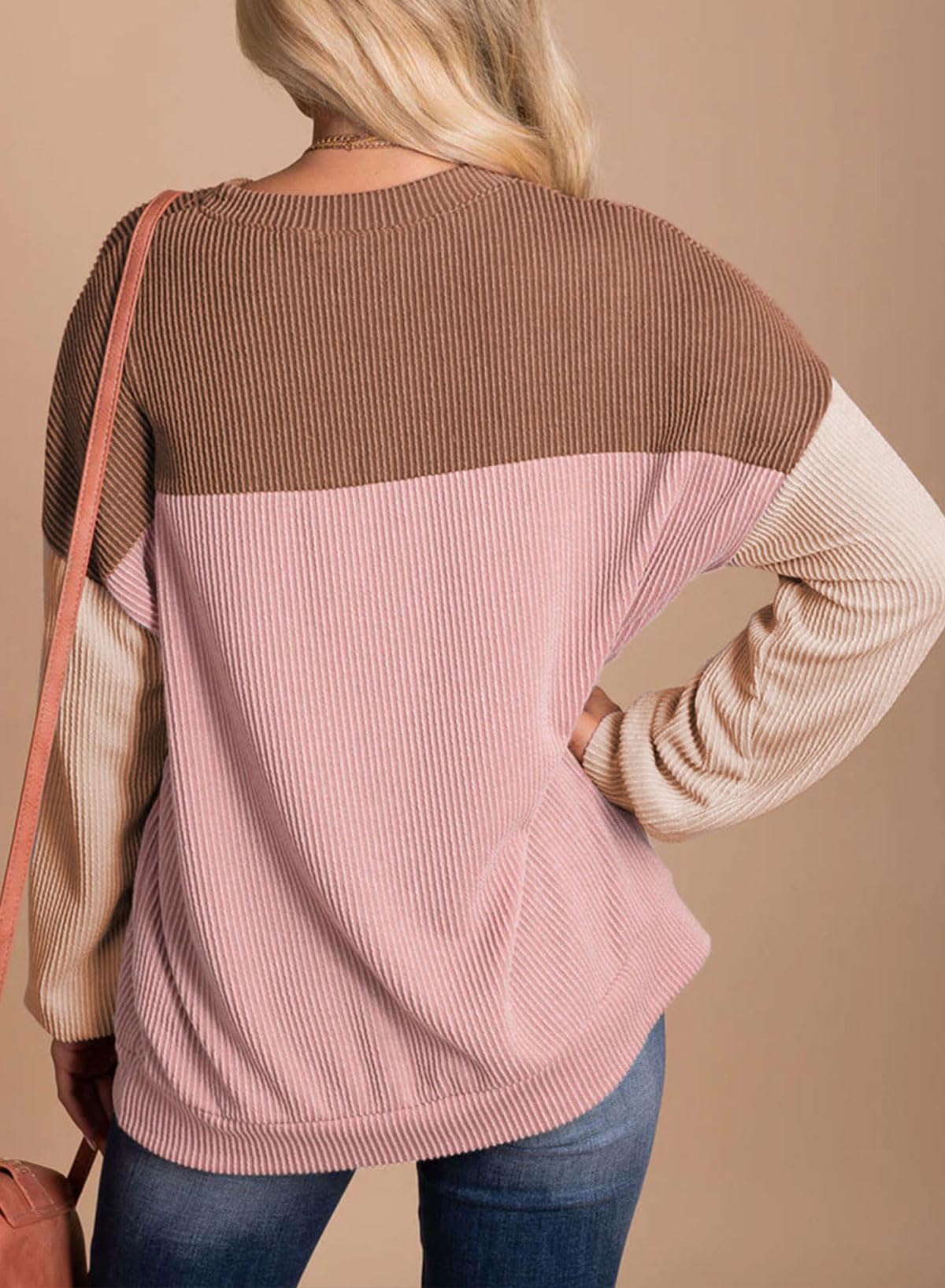 Womens Fashion Long Sleeve Crewneck Knitted Casual Loose Pullover Shirts Tops