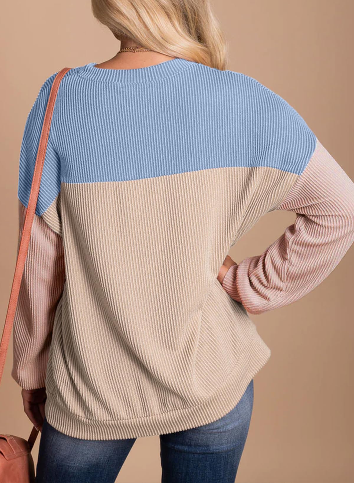 Womens Fashion Long Sleeve Crewneck Knitted Casual Loose Pullover Shirts Tops