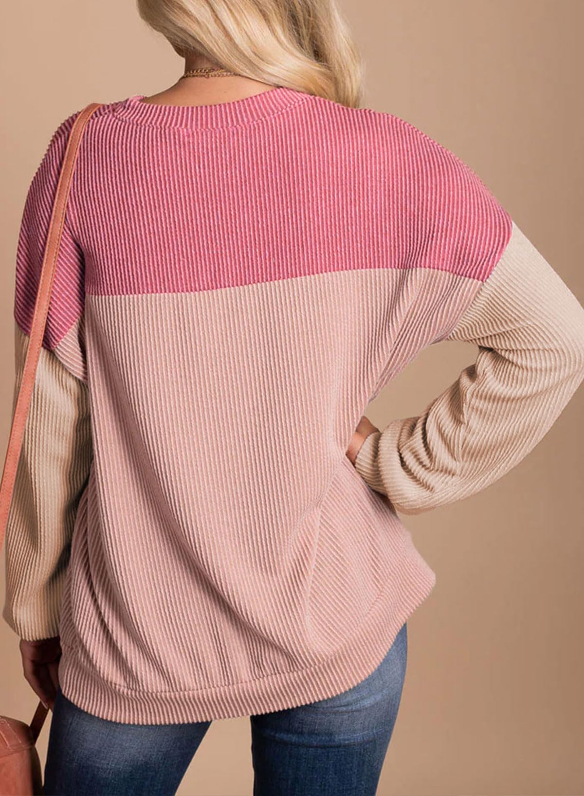 Womens Fashion Long Sleeve Crewneck Knitted Casual Loose Pullover Shirts Tops