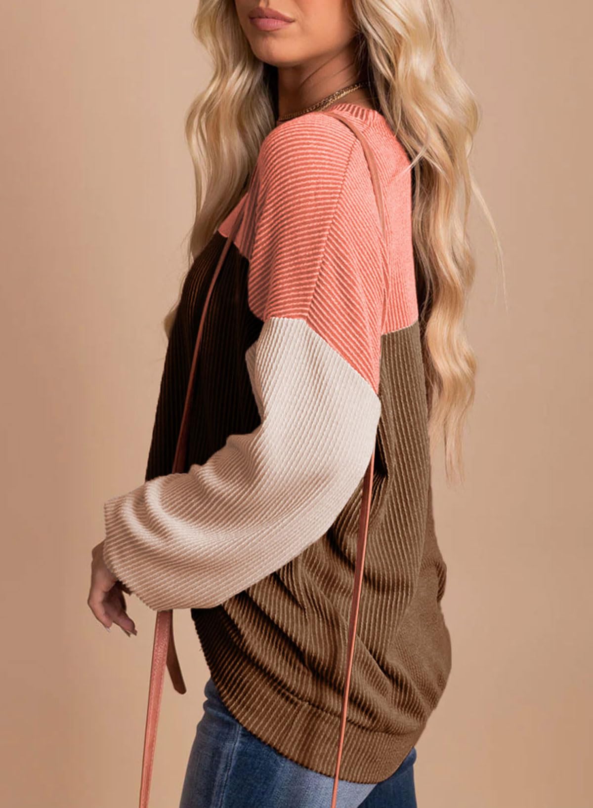 Womens Fashion Long Sleeve Crewneck Knitted Casual Loose Pullover Shirts Tops