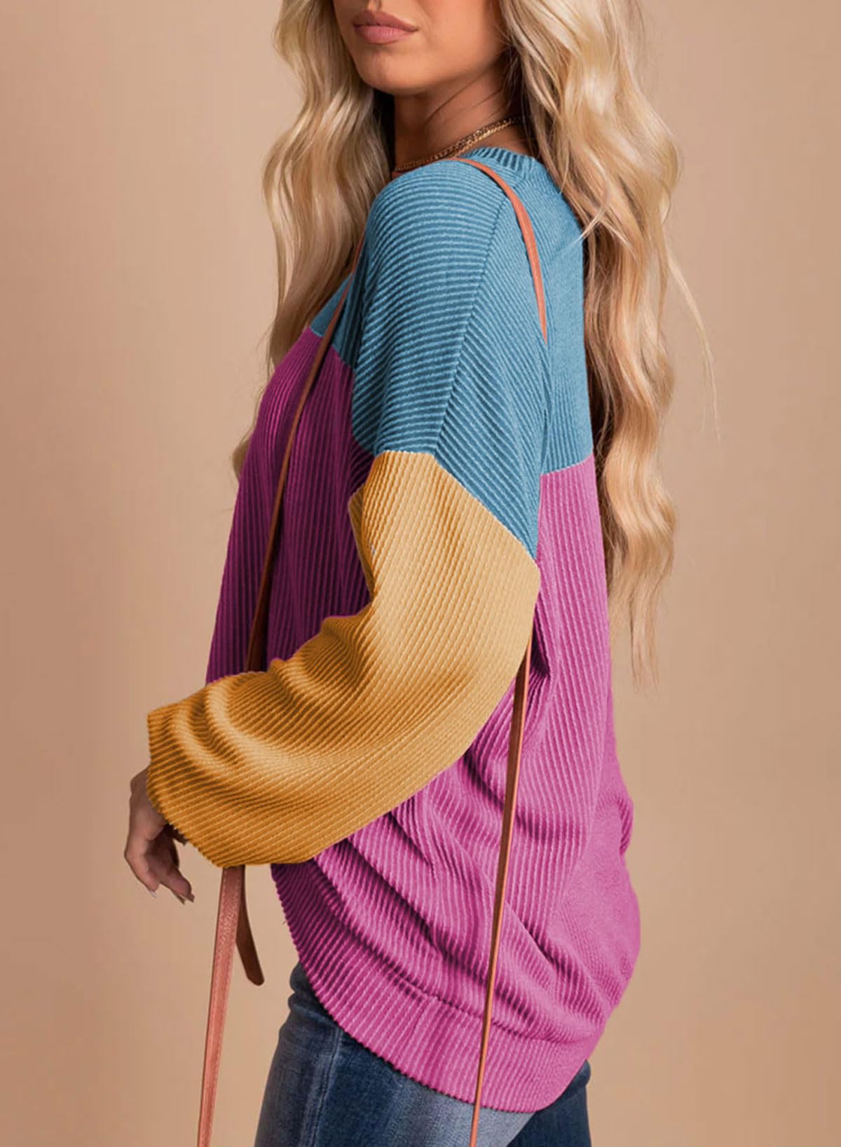 Womens Fashion Long Sleeve Crewneck Knitted Casual Loose Pullover Shirts Tops