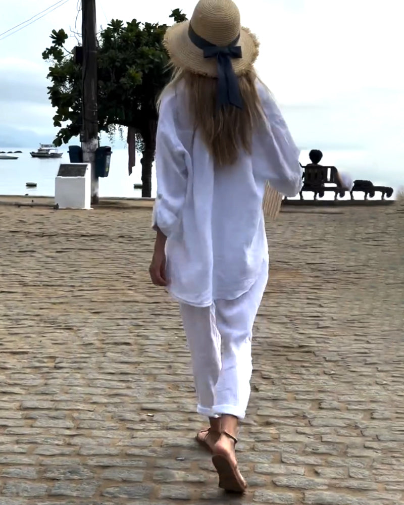 Casual Solid Color Shirt & Pants Two-piece Set