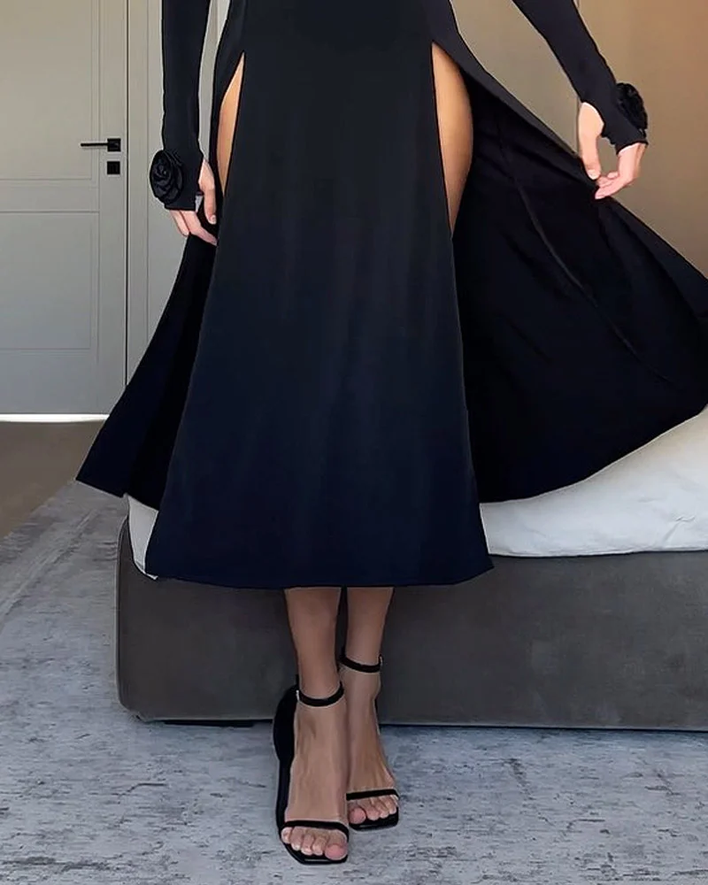 Chic Sexy Black Slit Dress