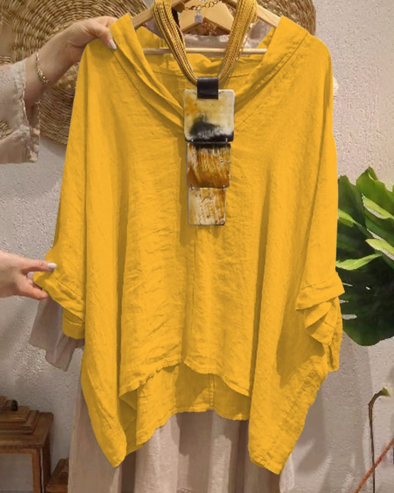 Casual Nature Linen Lapel Neck Top