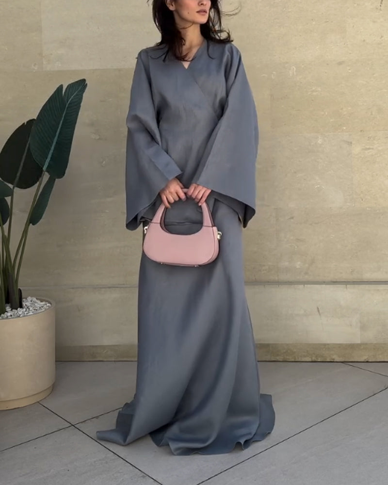 Casual V-Neck Split Shirt & Skirt Two-Piece Set