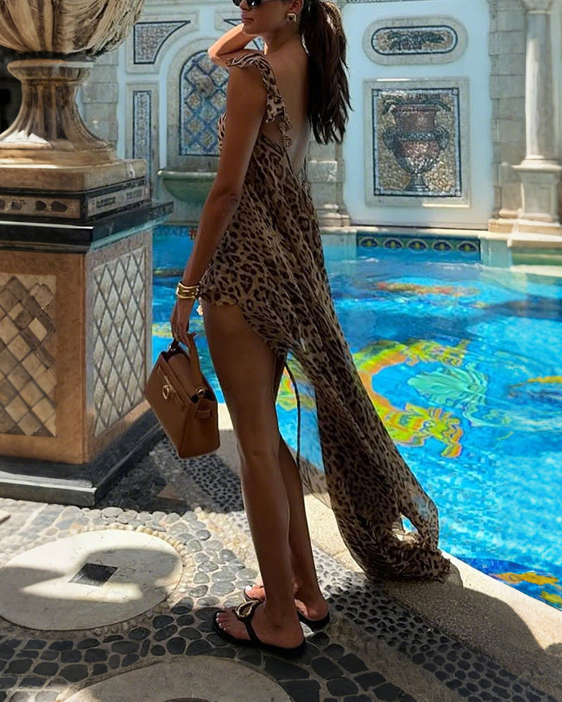 Chiffon Leopard-Print Suspender Dress