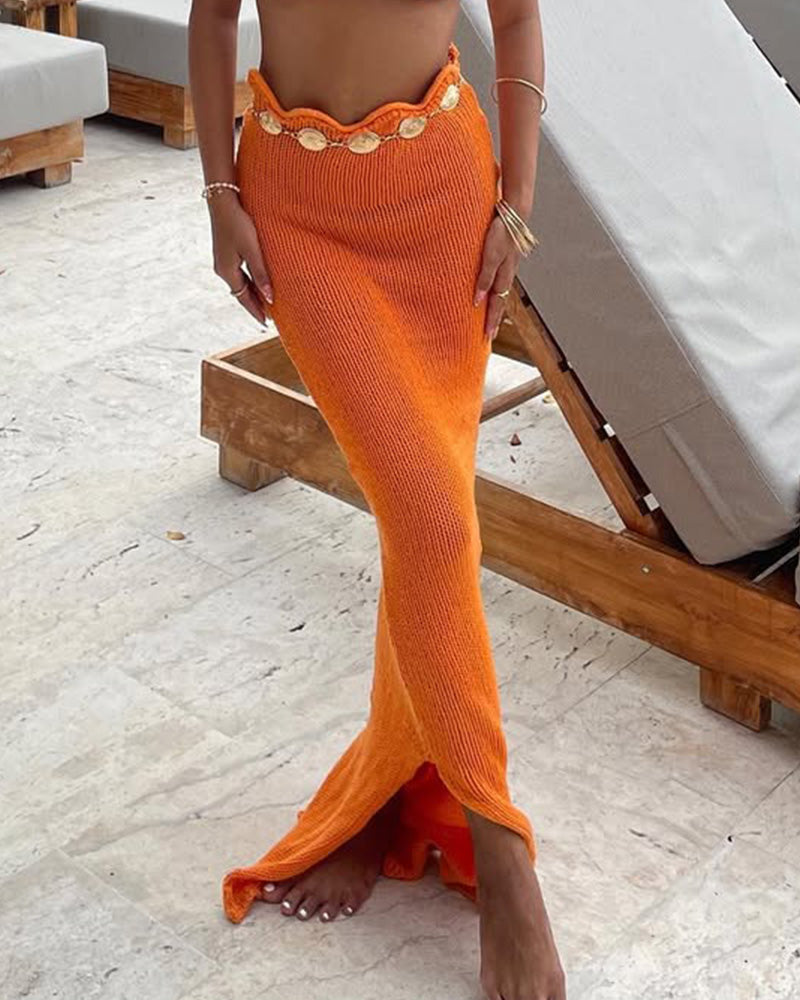 Shell Twist Cutout Sling & Beach Skirt Set