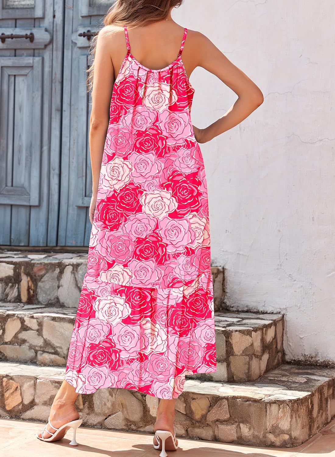 2025 Spaghetti Strap Round Neck Ruffled Ruffled Bohemian Maxi Dress (Buy 2 Free Shipping)