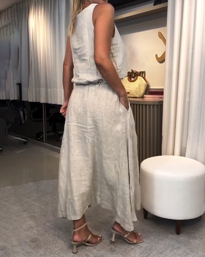 Casual Sleeveless Vest & Skirt Two-Piece Set