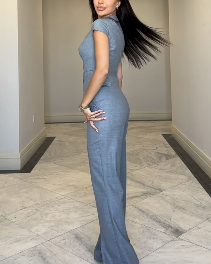 Fashion Commuter V-Neck Top & Pants Two-Piece Set