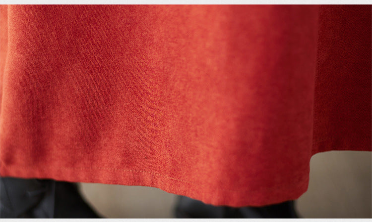 Literary Splicing Knit High Collar Midi Dress