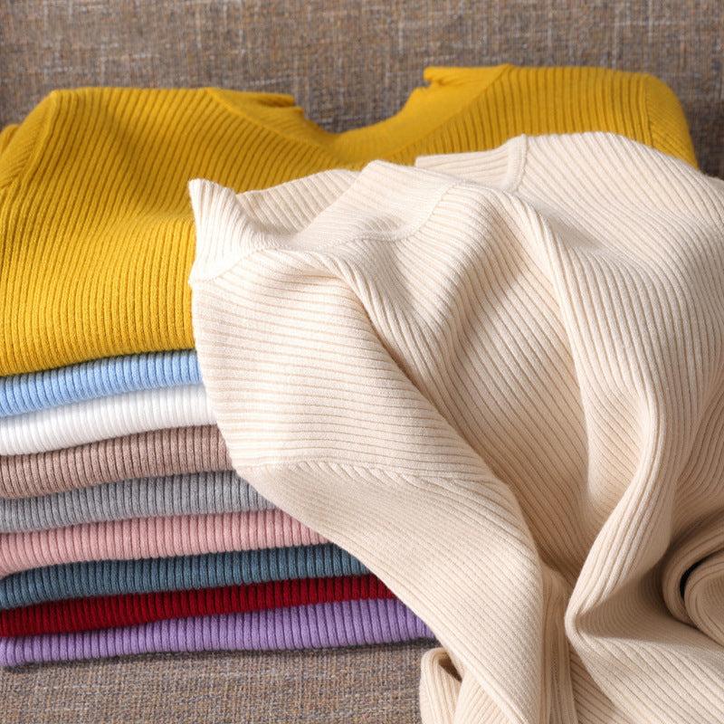 Pure Color half collar sweater autumn and winter women's slim knit bottoming shirt