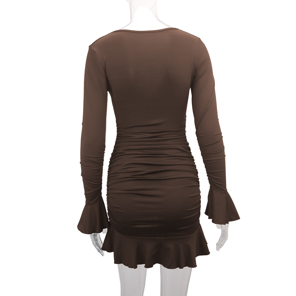 Sexy dress deep V-neck ruffle pleated bodycon women dresses