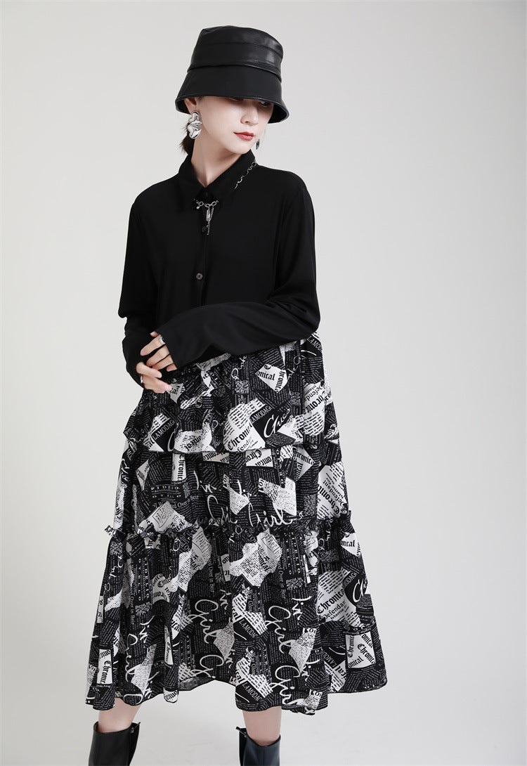 Irregular Splicing Long Sleeve Midi Dress