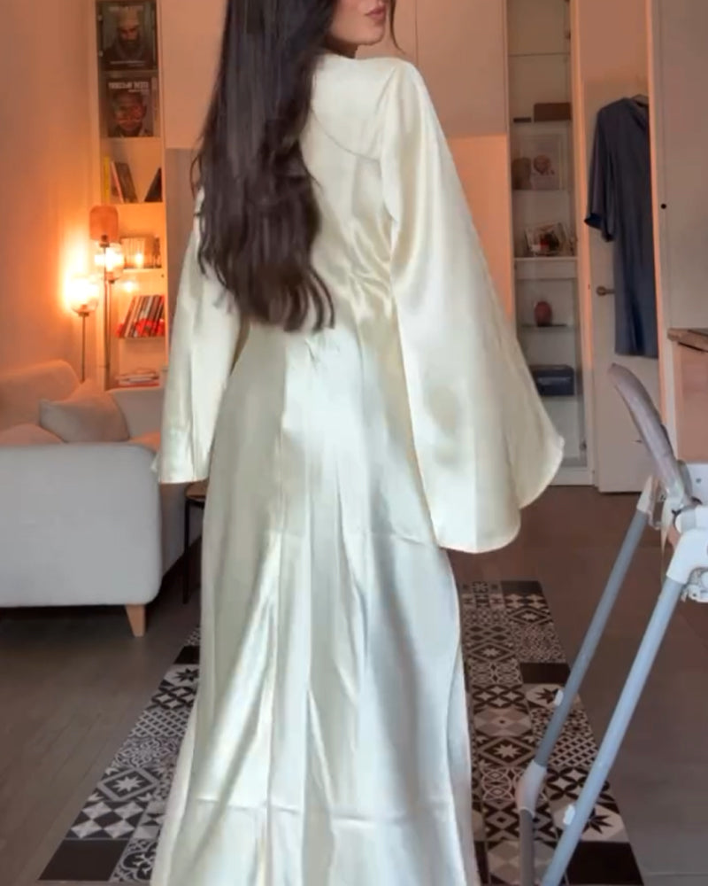 Elegant Solid Color V-Neck Horn Sleeve Dress