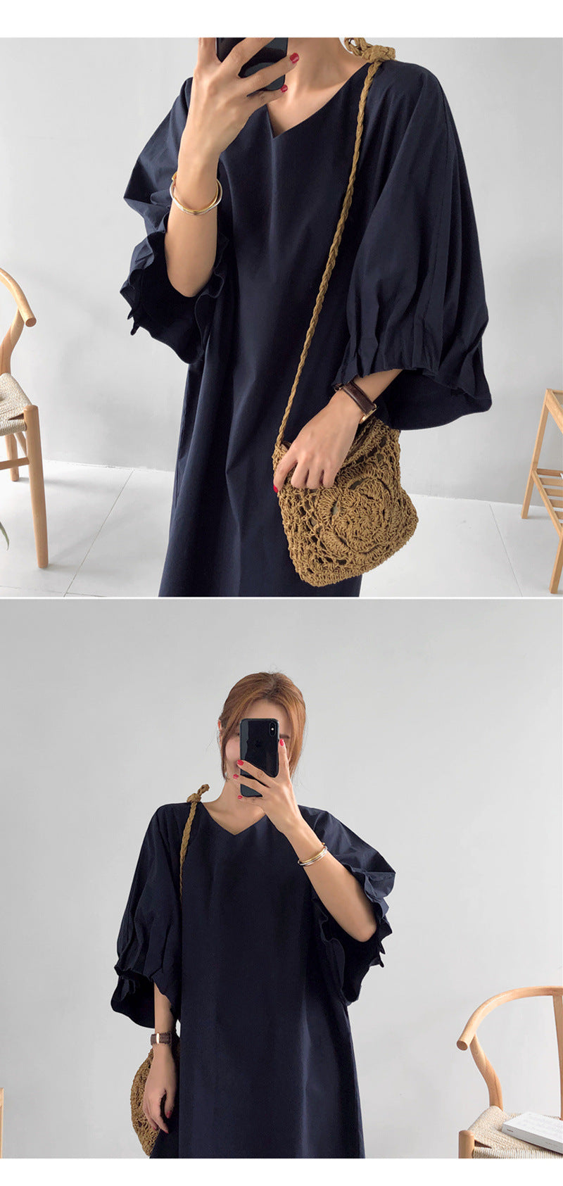 Loose Solid Color Midi Dress