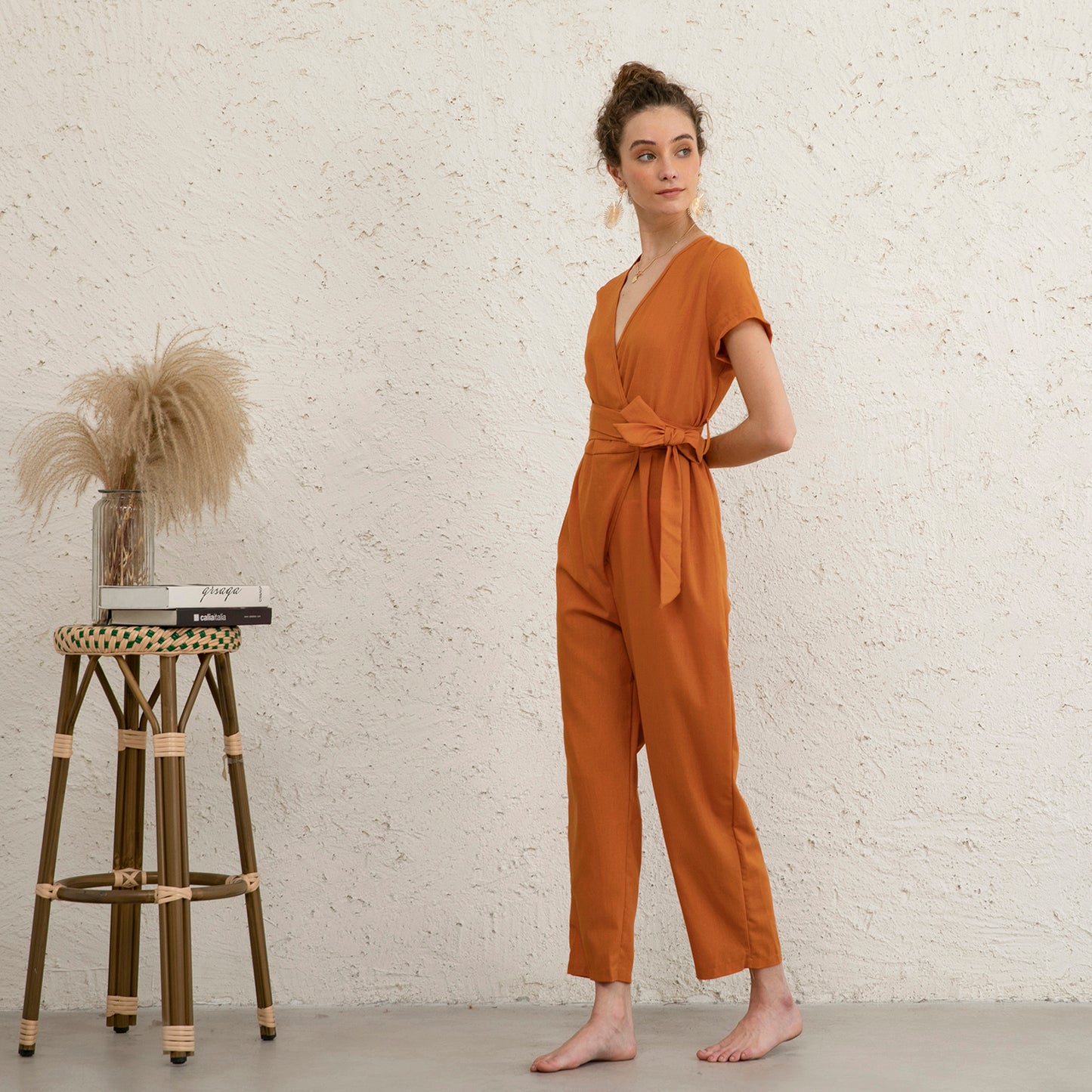 Casual Cozy Linen Wrap Jumpsuit