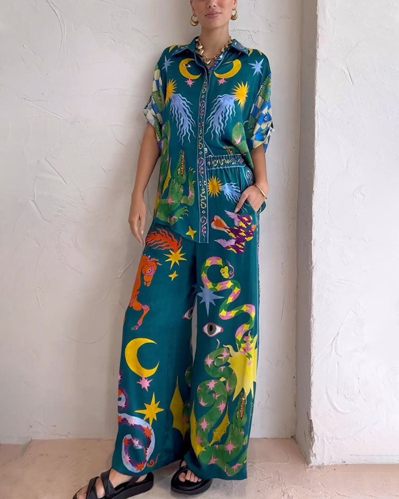 Fashion Art Graffiti Print Casual Two-piece Set