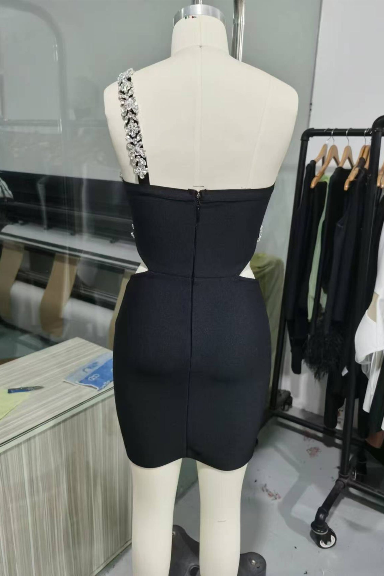 Ariadne One Shoulder Rhinestone Mini Dress