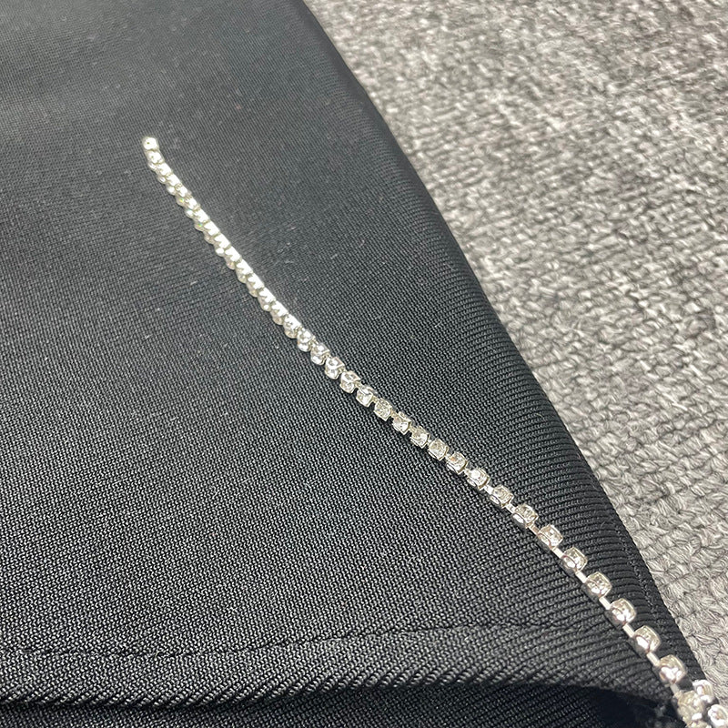 Bandage women's sexy V-neck Brace light diamond flower irregular skirt bandage one-piece dress