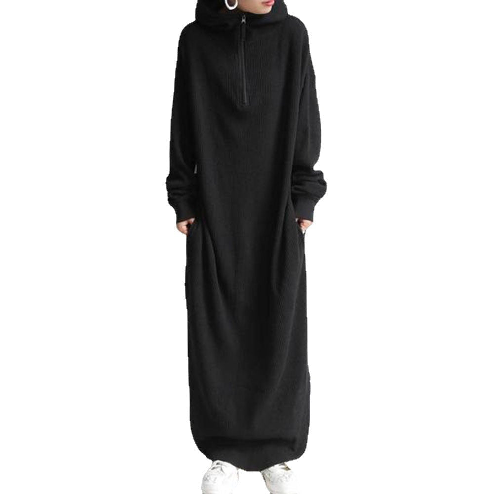 Casual Zipper Hooded Sweatshirt Dress