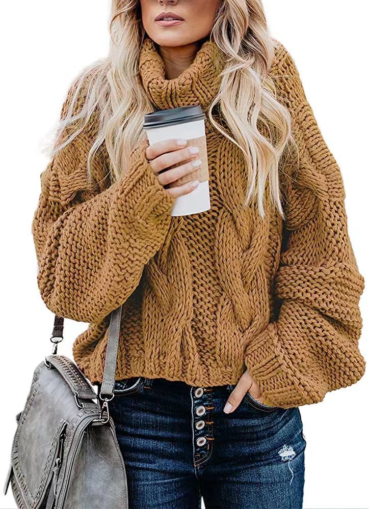Autumn and winter women's knitted pullover top idle style solid color twist loose turtleneck sweater(2025)