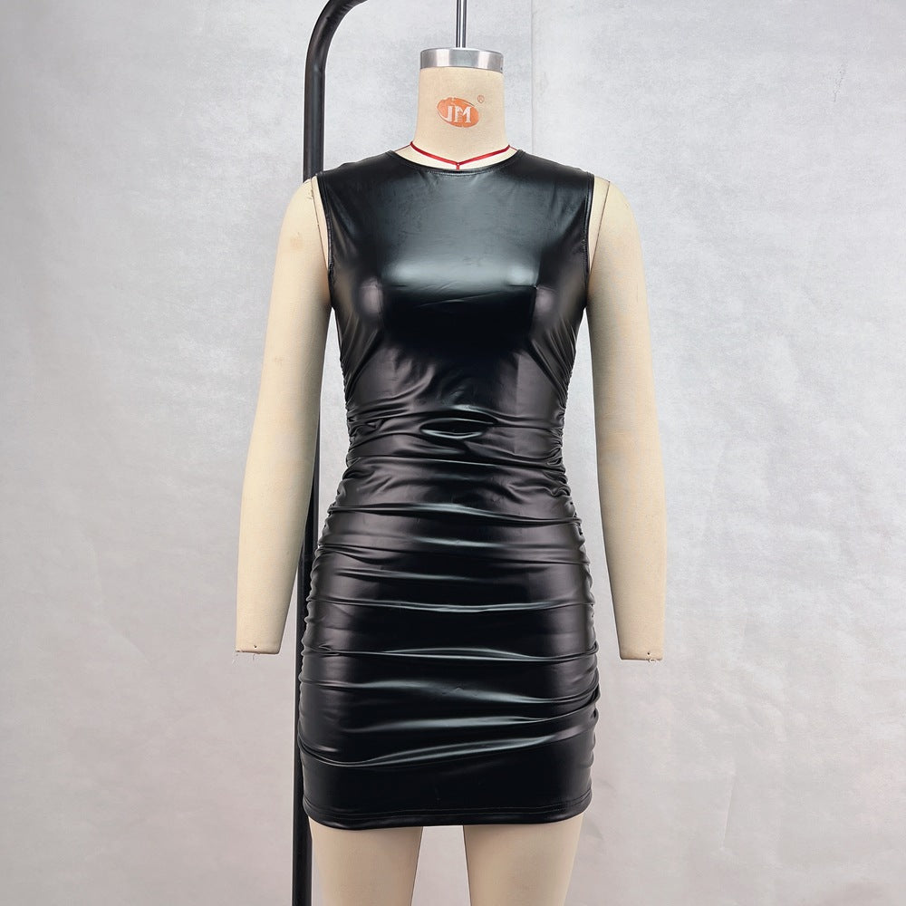 New women's PU leather Sexy Slim hip dress nightclub
