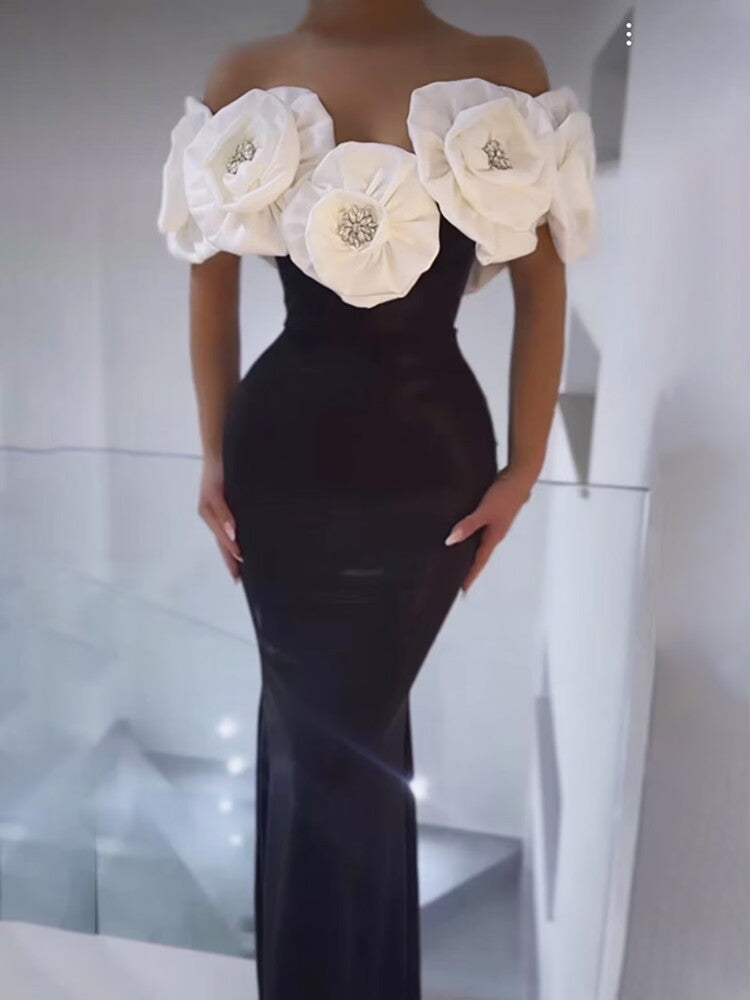 White Floral Bandage Dress Women High-End Evening Gown 2025