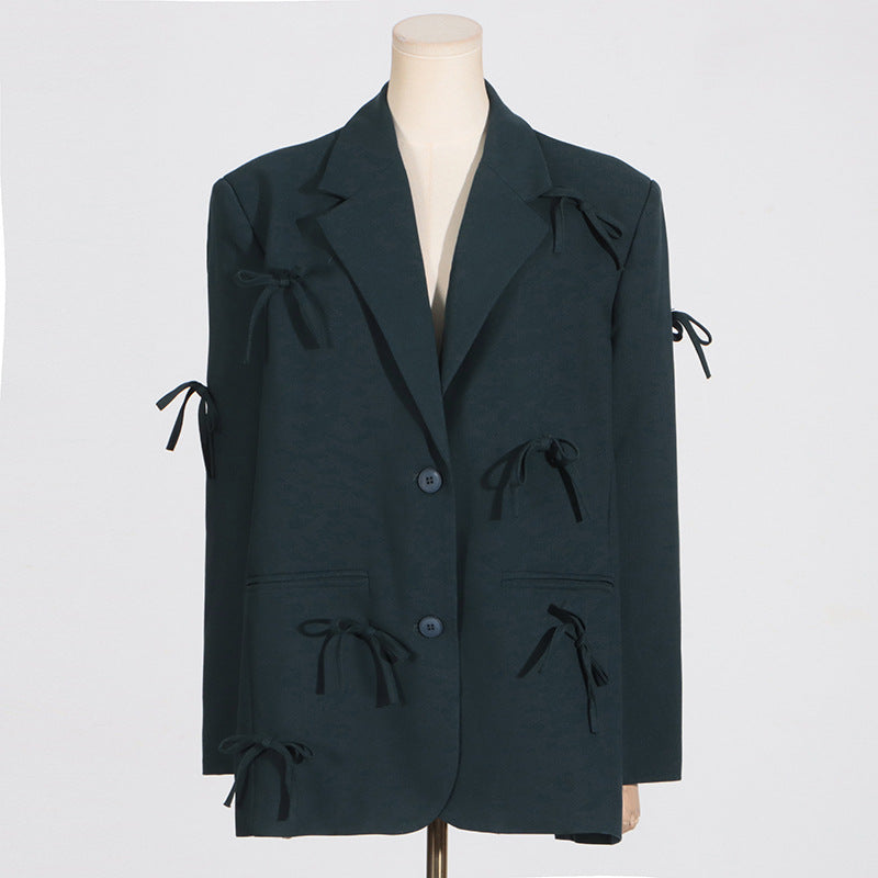 British-style Suit Women's 2024 Autumn New Comfortable Casual Elegant Commuter Slim-fit Solid Color Bow Suit Jacket